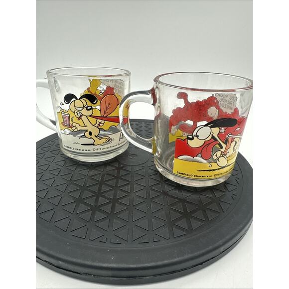 VTG McDonalds Garfield Cups Mugs 1978 Glass Set of 2 Garfield And Odie - Picture 2 of 4
